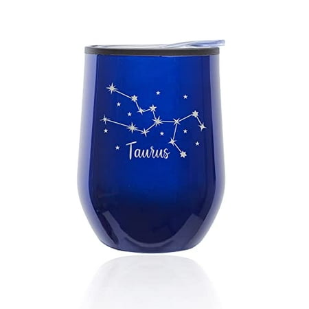 

Stemless Wine Tumbler Coffee Travel Mug Glass with Lid Star Zodiac Horoscope Constellation (Blue) (Taurus)