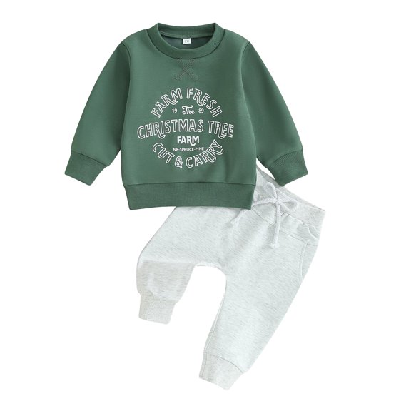 Bainana Boys Christmas Outfit Set Long Sleeve Letter Print Sweatshirt Pants 2 Pieces Matching Set Toddler Kids Cozy Active Wear