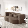 thumbnail image 2 of Brown Convertible Teddy Fabric Floor Sofa Bed with 2 Pillows, Full Size Folding Sleeper Sofa for Living Room, Guest Room, No Assembly, 2 of 3
