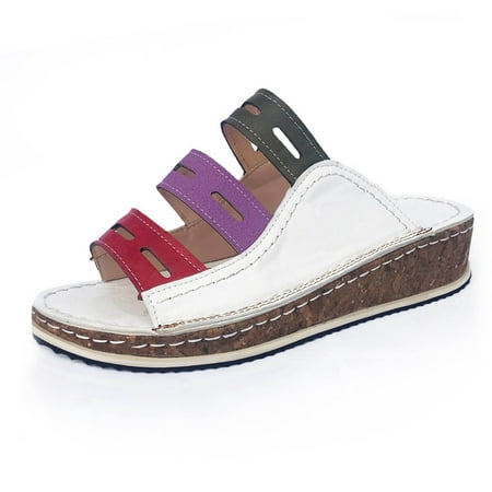 

Puntoco Women Plus Size sandals clearance Mixed Color Slip On Wedges Sandals Slipper Shoes