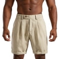 thumbnail image 2 of Mens Pleated Casual Shorts Old Money Style Twill Knee Length Shorts, Summer Quick Dry Fashion Rolled Hem Streetwear Solid Color Loose Fit for Everyday Wear, 2 of 9