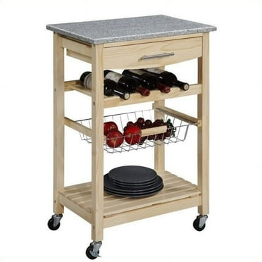 Pemberly Row Granite Top Kitchen Cart in Natural