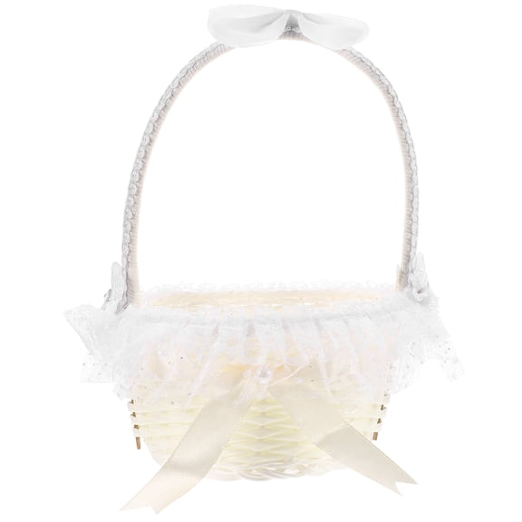 OHOIOLLA Elegant White Handheld Flower Basket for Wedding Ceremonies and Parties