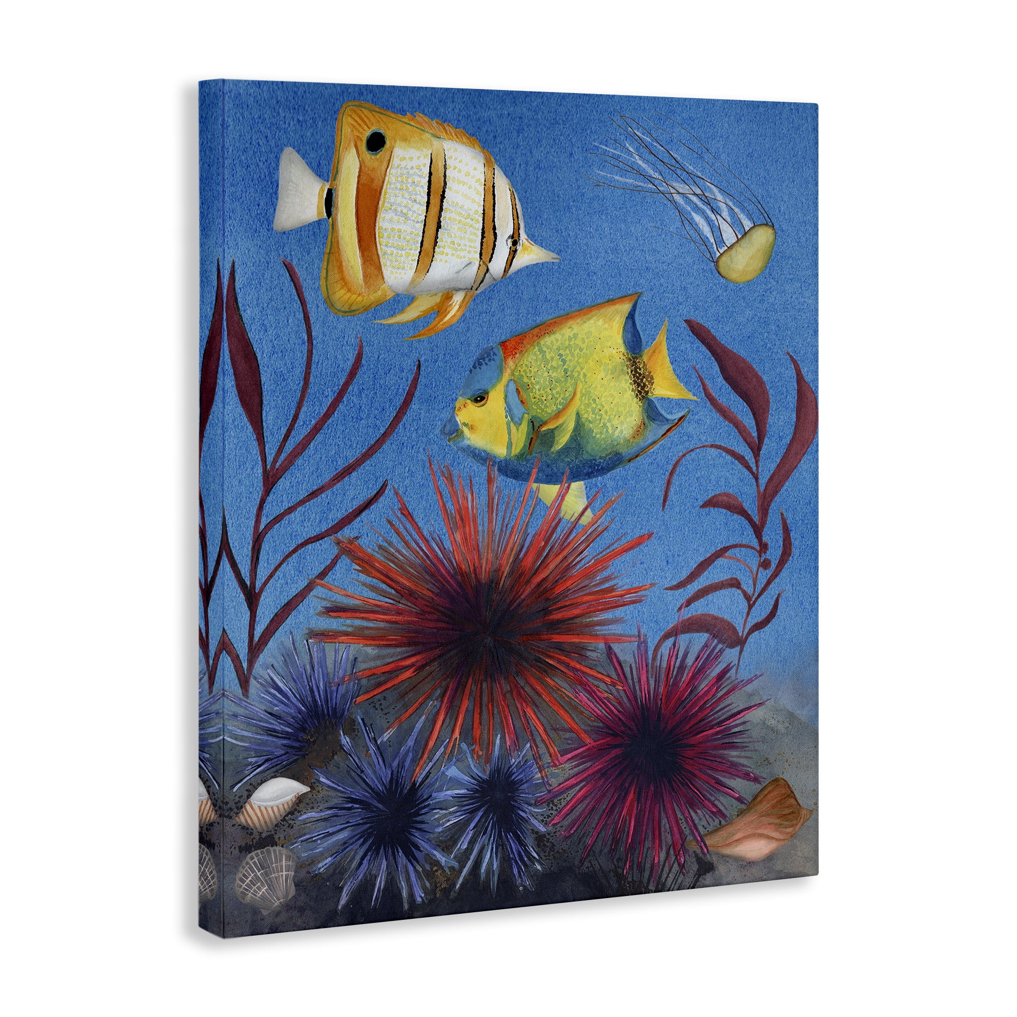 Stupell Industries Seafaring Fish & Urchins Animals Painting Wrapped Canvas Art Print Wall Art, 24 x 30