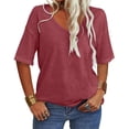 thumbnail image 1 of MKLEKYY Playeras Algodon Mujer Camisetas De Verano Para Mujer, Camisetas De Manga Corta Estampadas, Blusas Informales De Trabajo Con Cuello Redondo Y Botones. Talla XL, 1 of 3