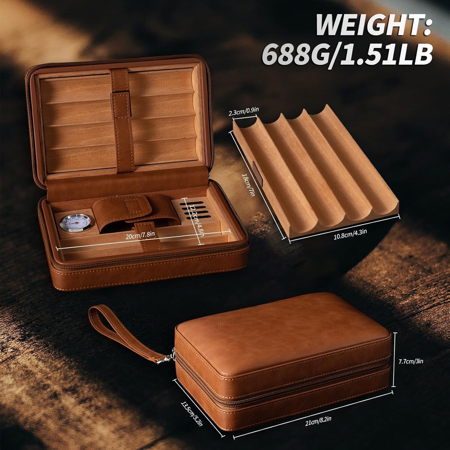 Leather Cigar Case, Portable Humidor Cigar Box With Humidifier,Capacity: 6 Pcs (brown)