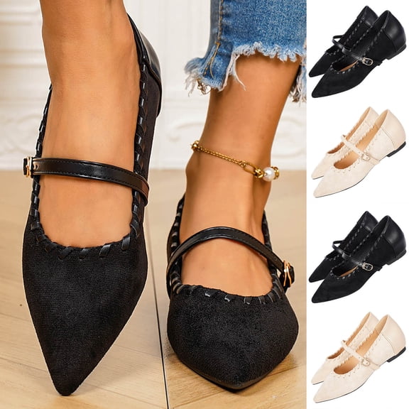 Womens Mary Jane Flats Plus Size British Style Pointed Toe Hidden Wedge Single Buckle Strap Comfortable Shoes for Daily Walking