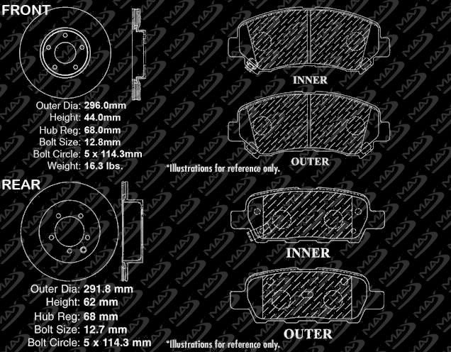 Fits: 2013 13 Fits Nissan Rouge and Rear Premium Slotted Drilled Rotors + Ceramic Pads Max Brakes Front /& Rear Performance Brake Kit KT045433