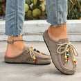 thumbnail image 3 of Khaki Ladies Flat Shoes Beaded Laced Soft Flock Moccasin Stitching Ethnic Inspired Slip On Versatile Casual Light Daily Wear Size 40, 3 of 5