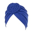 thumbnail image 2 of Minnieouse Turbante tejido nudo estilo étnico musulmán Hijab sombrero Donut cubierta diadema gorras Bonnet decoración del cabello para mujeres Sombreros azul real Minnieouse AP011270-08B, 2 of 6