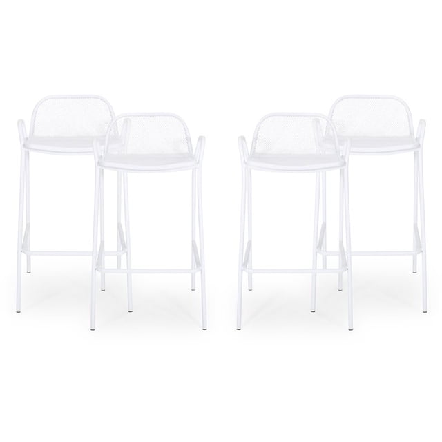 Noble House Tabouret de Bar en Fer Moderne en Plein Air Baltimore en Blanc Mat (Lot de 4)