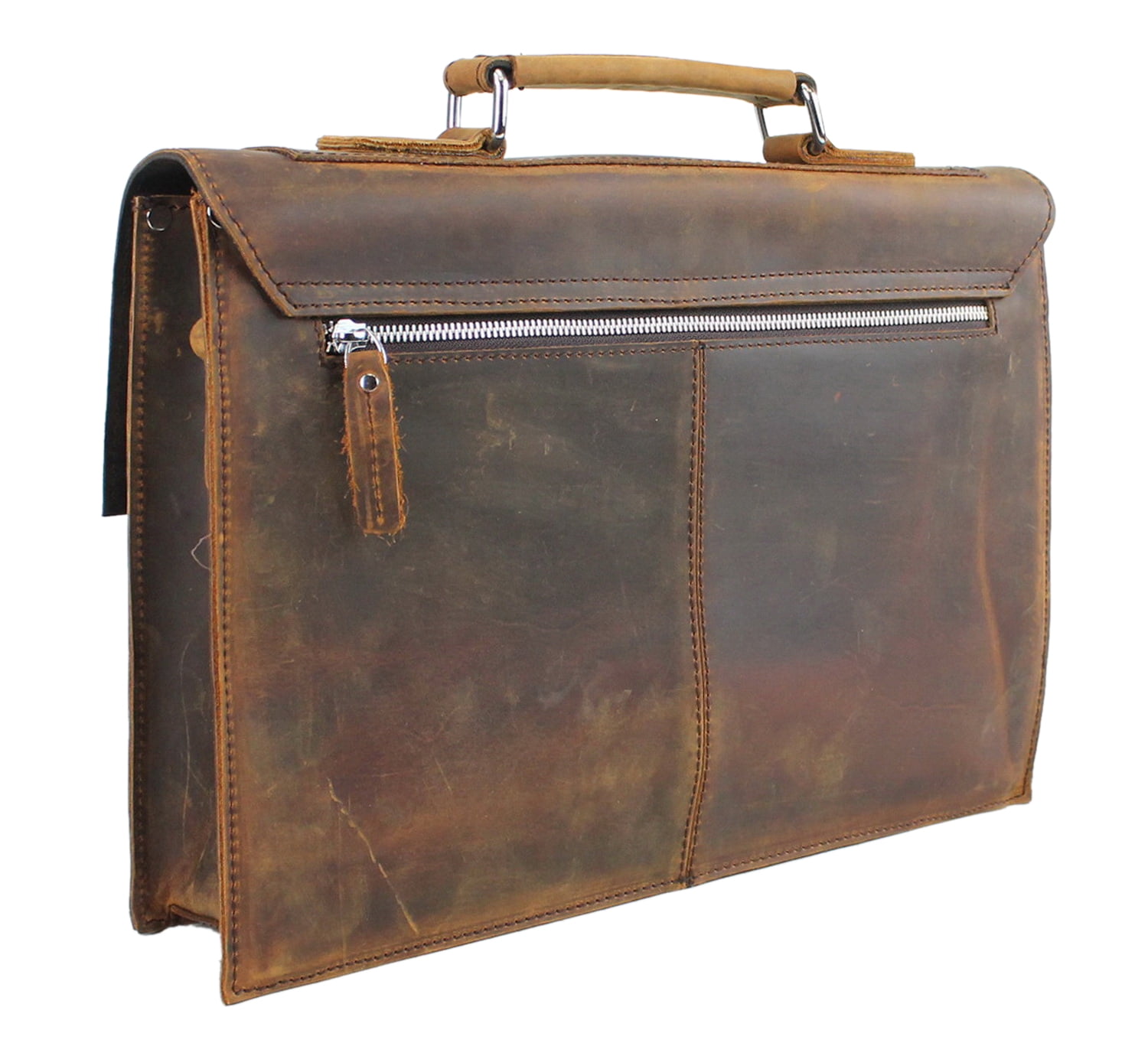 Vagarant Traveler 15" Slim Full Grain Leather Briefcase Laptop Bag w/Latch Lock LB25.BLK