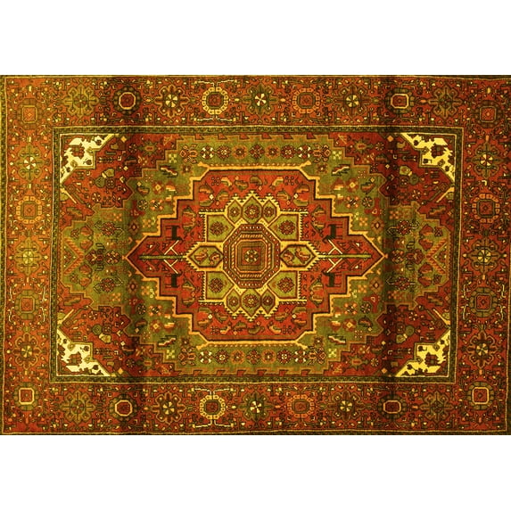 Ahgly Company Machine Washable Indoor Rectangle Persian Yellow Traditional Area Rugs, 8' x 10'