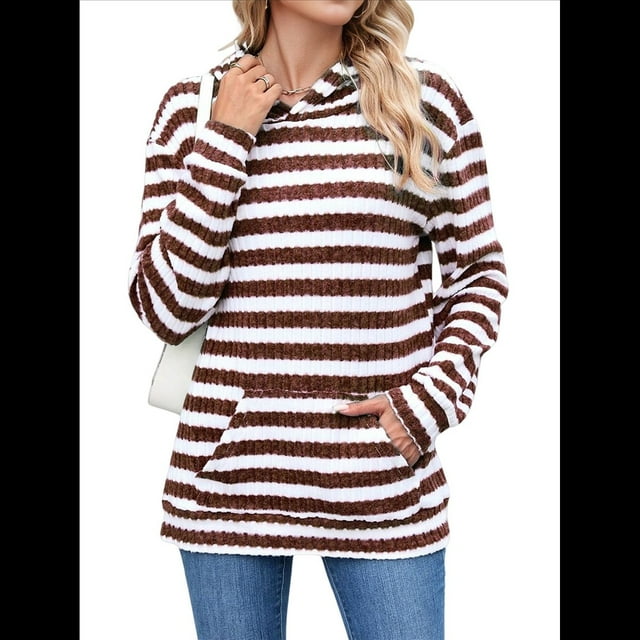 Camisas de Larga para Mujer, Sudaderas con Capucha y Bolsillo Tipo Canguro, Sudaderas de Otoño. Rojo Ladrillo XL