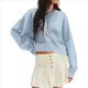 thumbnail image 1 of Sudadera Corta de Larga con Cuello Redondo para Mujer, Lindas y Holgadas. Azul XL, 1 of 10
