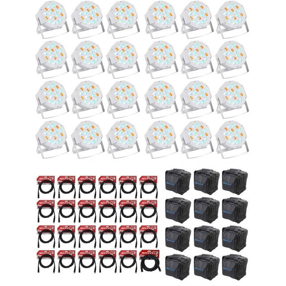 24) Rockville FHB-118 LED RGB DMX LED PAR Can Wash Lights (24) Cables Bags