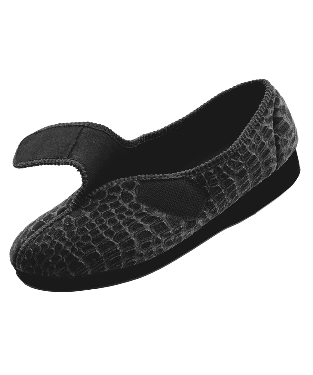 Silverts Women Extra Wide Jewel Easy Closure Slippers, 5, Black
