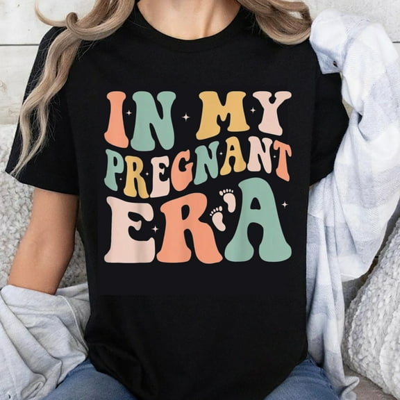100% Cotton In My Pregnant Era Funny Pregnancy Announcement Shirt Women Maternity Tee Cute Colorful Graphic T-Shirt for Expecting Moms