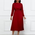 thumbnail image 3 of AURA Plus Size Autumn Pleated A Line Commuter Dress Elegant High Waist Midi OL Dress XL XXXL, 3 of 10