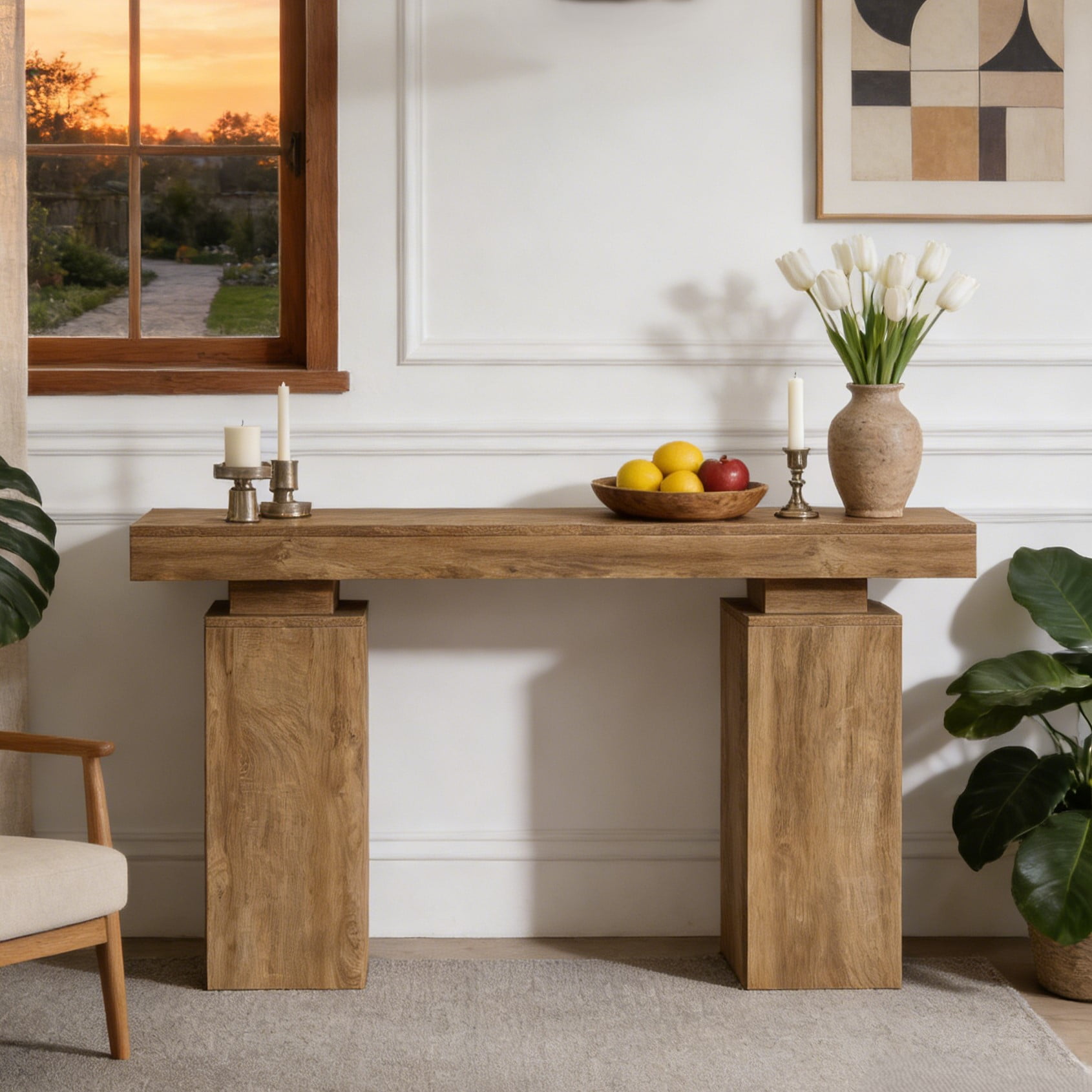 Fnova 63" Farmhouse Console Table, Long Wood Entryway Table for Foyer, Easy Assembly, Hallway Accent Furniture Behind Couch, Living Room Decor Stand