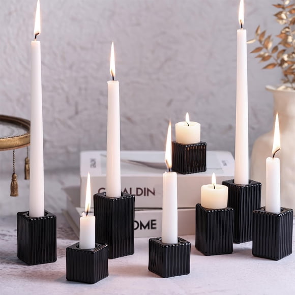 Portavelas LETINE de cristal negro con rayas verticales (12 unidades)