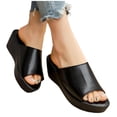 thumbnail image 5 of KIJBLAE Women's Peep Toe Thick Sole Wedge Platform Sandals, Wide Width Elevated Comfort Casual Summer Beach Slides Black 36, 5 of 7