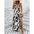 thumbnail image 6 of Women'S Dress Hollow Pleated Halterneck Printed Dress with V Neck Maxi Dress for Women White L, 6 of 8