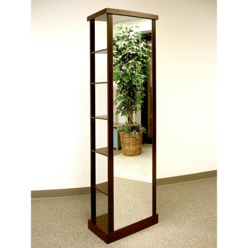 Full Length Standing Mirror w/ Coat Rack Mahogany Finish