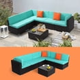 thumbnail image 5 of Barara King Patio Conversation Table Chair Set, Outdoor Collection Set, 2pcs Middle Sofa Brown Gradient Rattan Lake Blue Cushion Sponge Sandwich Braided Rattan Multi-Piece Set, 5 of 15