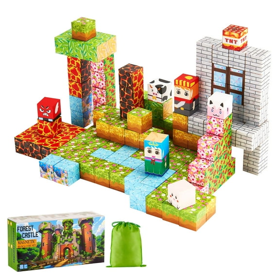 KFFKFF 150 PCS Magnetic Building Blocks, Forest Castle Set for Kids, STEM Educational Sensory Toys, Construction Stacking Toy for Children Aged 3 , Ideal for Christmas or Birthday Gifts