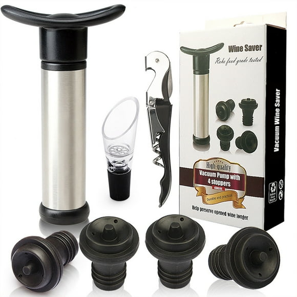 Wine Pump - Sommelier Empty Box with 4X Triple Flange Corks - The Best Way to Store Wine - Black Edition (Silver)