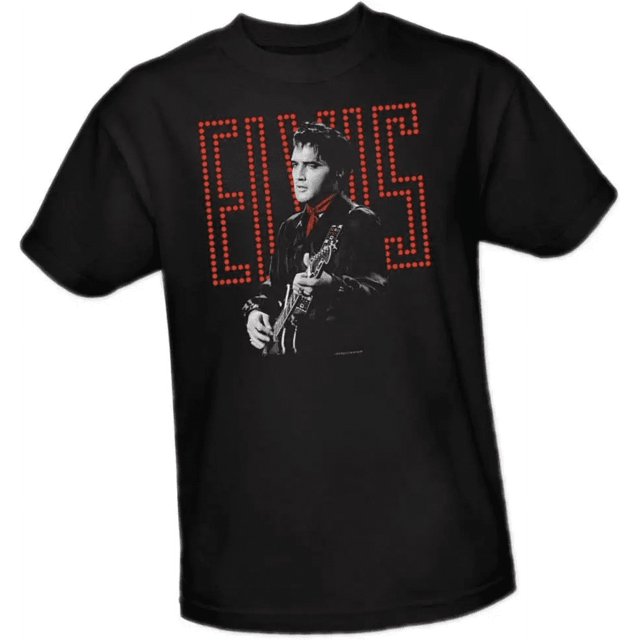 Camiseta juvenil con mano de guitarra roja de Elvis Presley, estilo vintage, color negro, cuello redondo, para primavera y verano, modelo 1968