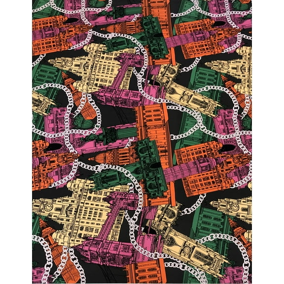 Big Buildings Print on Polyester ITY Matte Jersey Fabric by The Yard or Roll