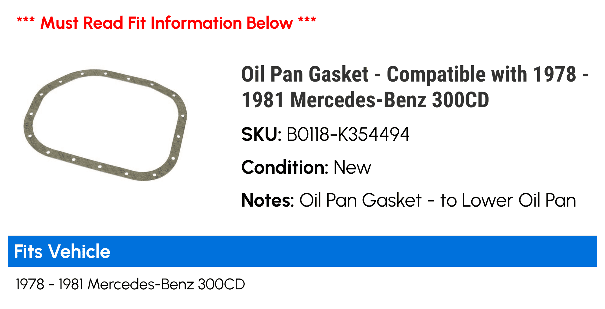 Oil Pan Gasket - Compatible with 1978 - 1981 Mercedes-Benz 300CD 1979 1980
