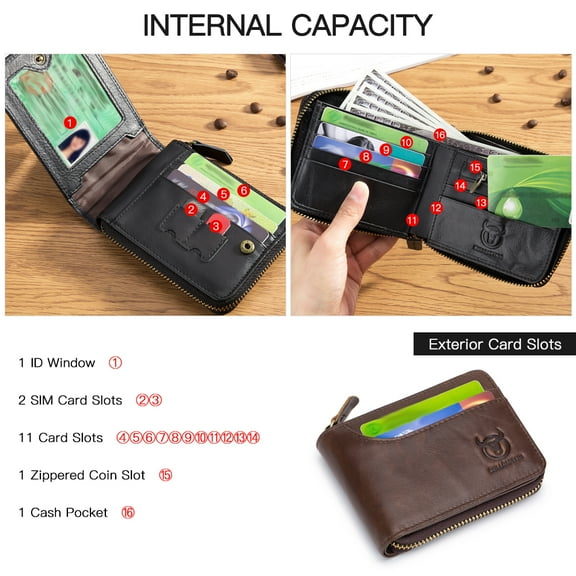 Genuine Leather Bifold  Wallet For Travel Purse Pouch