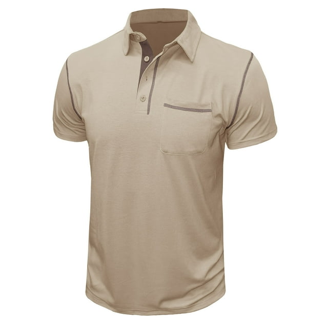 Dvkptbk Hommes Manches Courtes Uni Décontracté Mode Col Rabattu Chandail Boutons T-Shirt Blouse en Liquidation