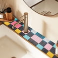 thumbnail image 2 of Yayeee Faucet Mat for Kitchen Sink 30" Diatomite Long Splash Guard Pad, Pink Checkered Pattern, 2 Pack, 2 of 7
