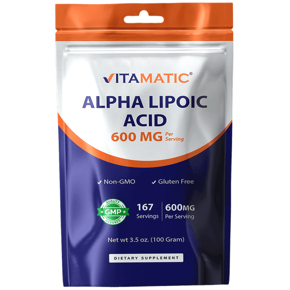 Vitamatic Pure Alpha Lipoic Acid (ALA) 600mg per Serving, Gluten-Free, 167 Servings
