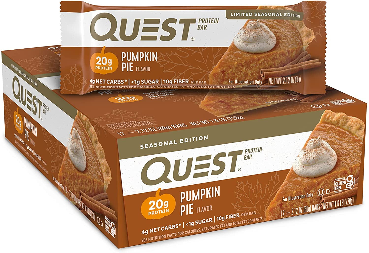Quest Nutrition Pumpkin Pie Protein Bar, High Protein, Low Carb, Gluten  Free, 12 Count - Walmart.com
