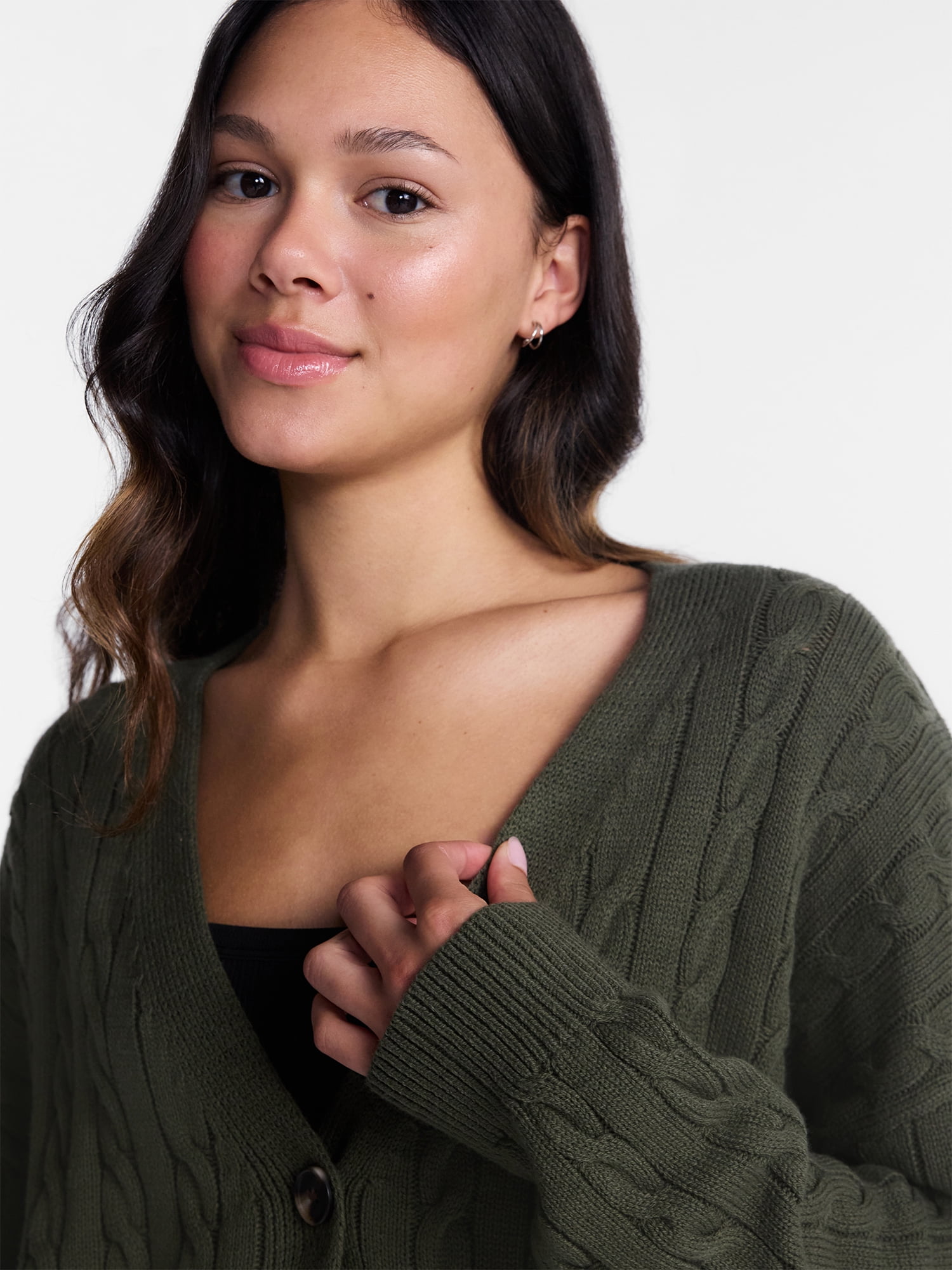 No Boundaries Cable Knit Grandpa Cardigan, Women's and Women's Plus XXS-4X