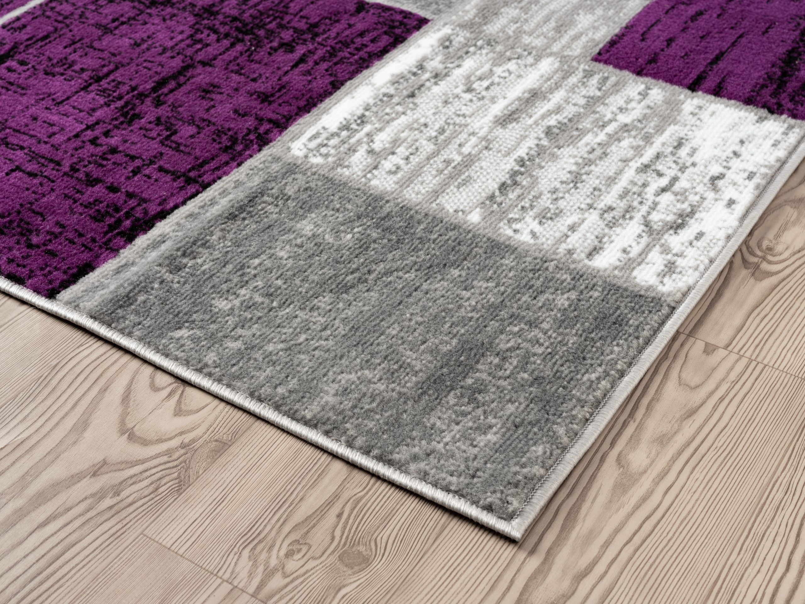 L'Baiet Verena Geometric Area Rug Purple Grey 2' x 6' Small Throw Rugs Carpet for Living Room, Bedroom, Dining Table, Office, Hallway, Foyer | Neutral Colorful Modern Abstract Home Decor