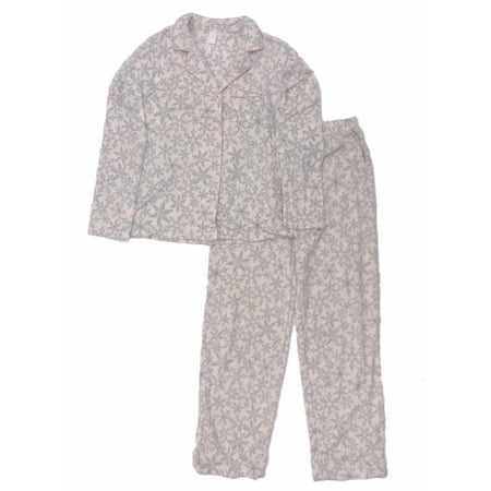 

Womens Ivory & Gray Snowflake Fleece Pajamas Button Front Sleepwear Set XX-Large