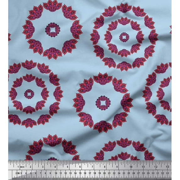 Soimoi Polyester Crepe Fabric Mandala Ethnic Fabric Prints by Yard 52 Inch Wide