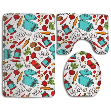 Xddja Cooking Vegetarian Soup Novelty Cotton 3 Piece Bathroom Rugs Set Bath Rug Contour Mat And Toilet Lid Cover Walmart Canada