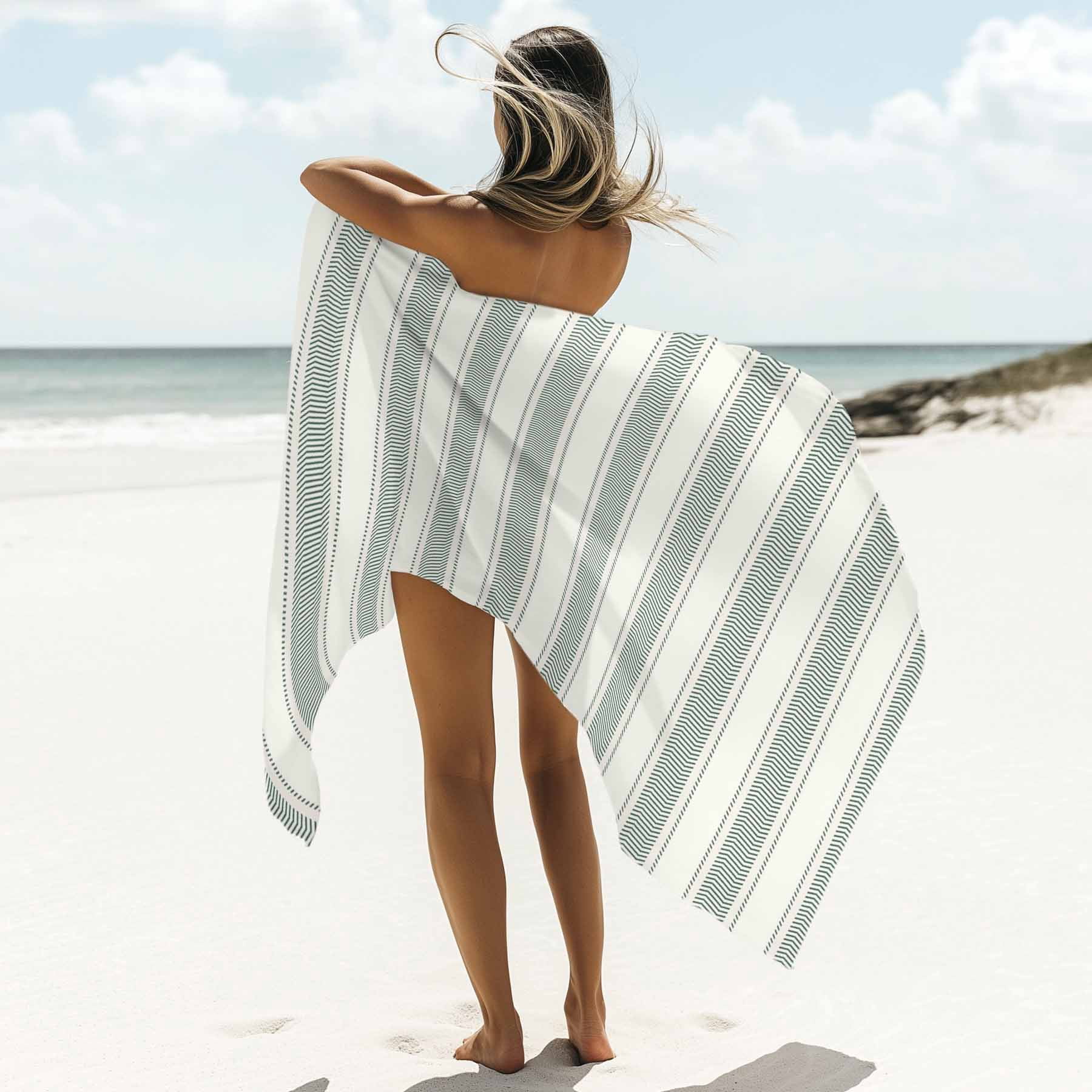 Beach Towel Sage Green Stripes Bath Pool Towels Vertical Striped Line Absorbent Beach Towel Soft Large Quick Dry Lightweight Camping Travel Sports Yoga Gym Swim Towels for Adult 35x70 Inch
