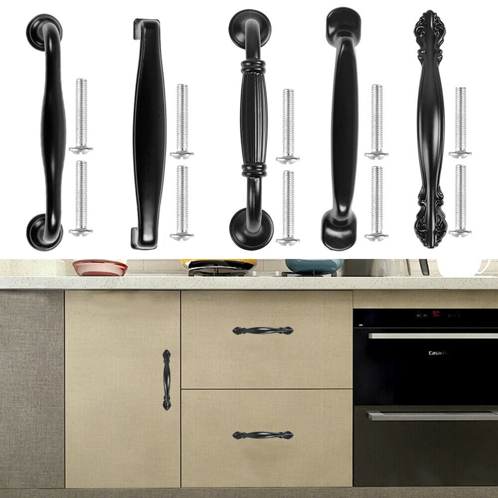 Matte Black Cabinet Pull Door Handle Steel Kitchen Hardware Drawer Knob T Bar 