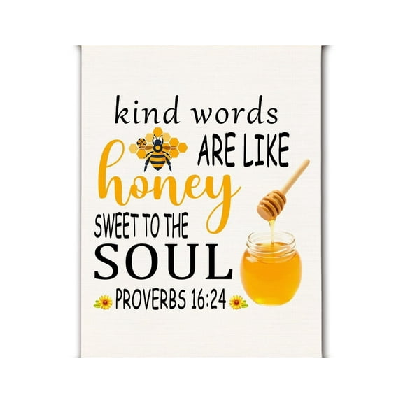Honey Bee Christian Wall Art Poster, Christian Room Decor, Proverbs 16:24 Bible Verse Religious Canvas Prints Wall Decor for Home Bedroom Living Room Church,