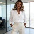 thumbnail image 6 of Kelon Women's Long Sleeve V Neck Blouses Cotton Ruffle Hem Tops Casual Elegant Work Office Outfits Spring, 6 of 9