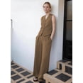 thumbnail image 4 of Firvespy Women's 2 Piece Blazer Outfits Summer Sleeveless V Neck Vest and Wide Leg Pants Set High Waist Tailored Business Casual Suit, 4 of 5