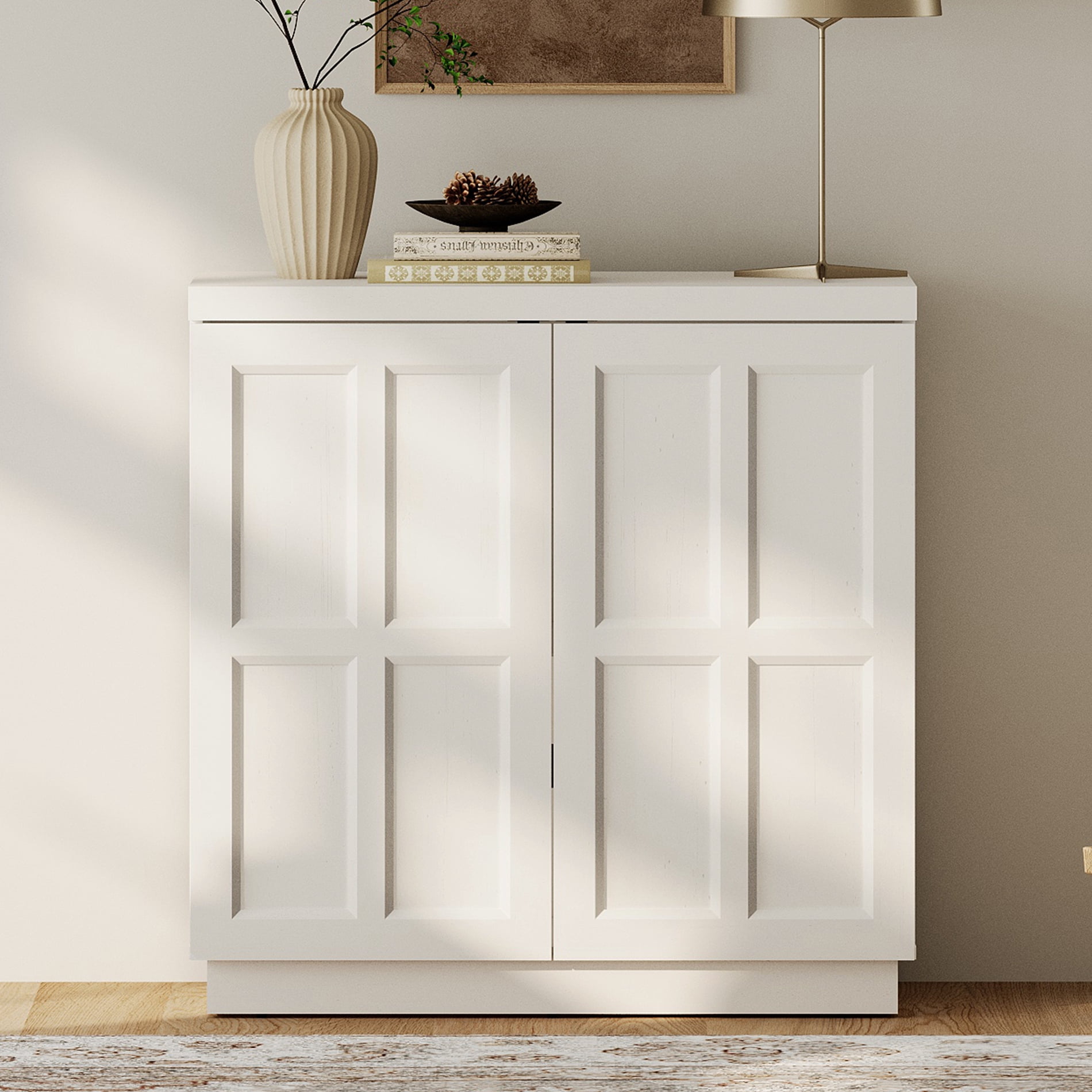 HOMOOI 31.5" Sideboard Buffet Cabinet with Cabinets and Adjustable Shelves,Boho Heavy-Duty Wood Coffee Bar Cabinet,Modern Console Table for Kitchen, Dining Room, Living Room,White